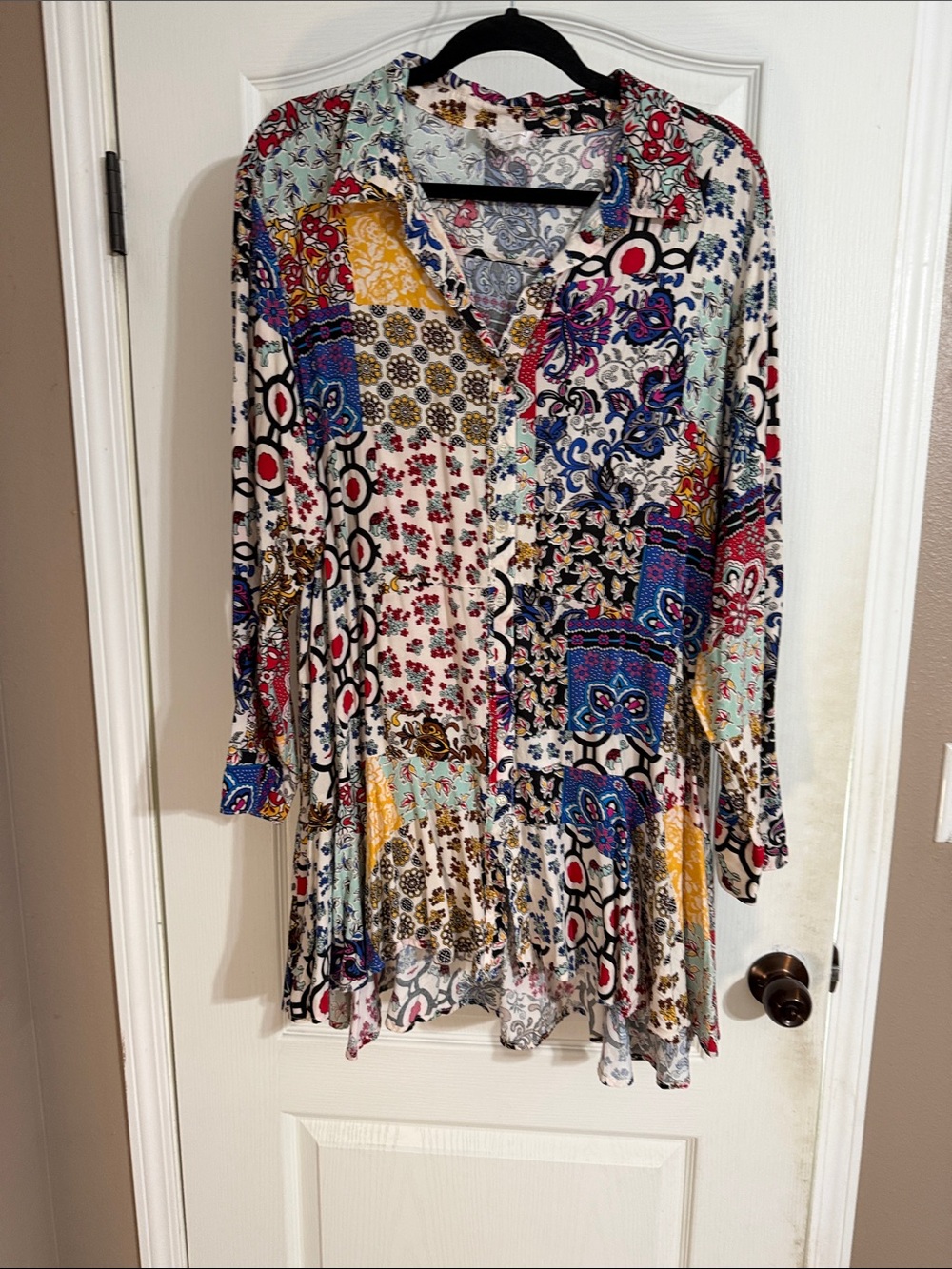 Multi‑Color Patchwork Print Women's Button‑Front Tunic